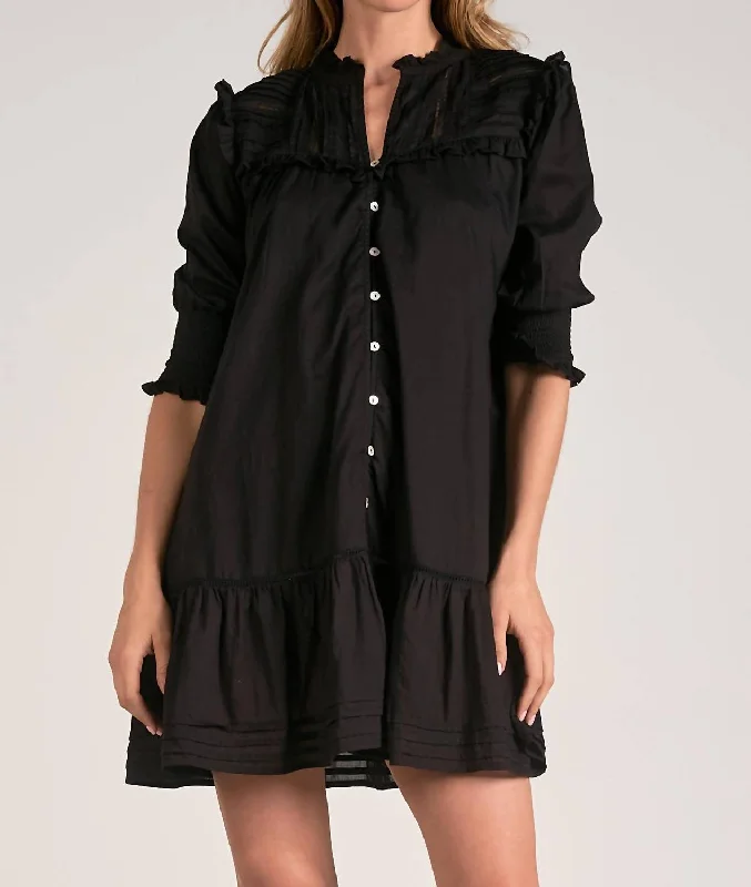 Outfits For Girls Long Sleeve Frill Button Dress In Black