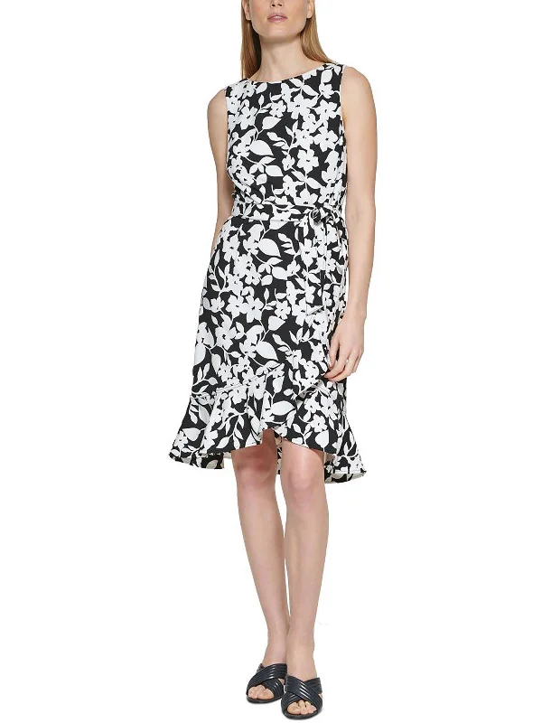 Minimalist Style Womens Floral Print Knee-Length Wear to Work Dress