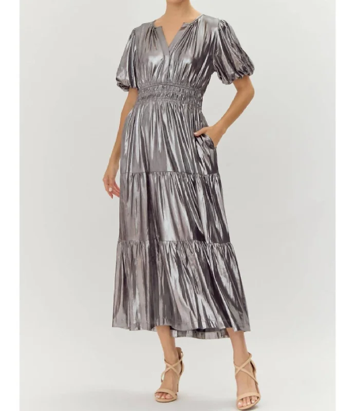Women's Charming Outfit For Events Mistletoe Maxi Dress In Silver