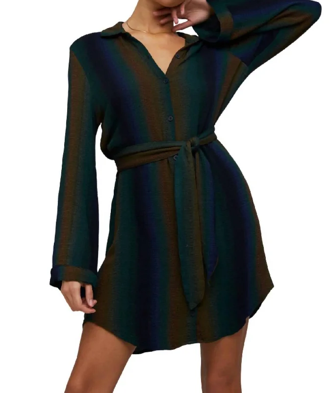 Luxury Fashion Mini Shirt Dress In Midnight Ombre Stripes