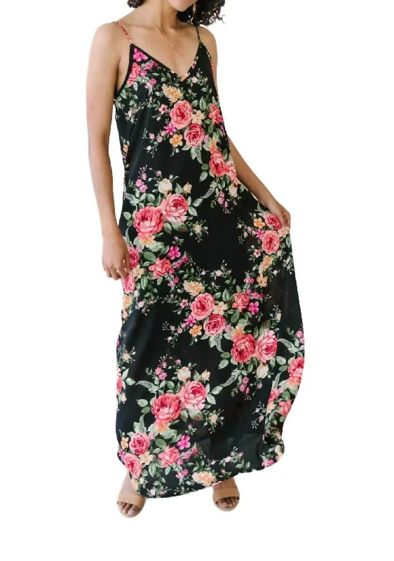 Affordable Women's Fashion Stuck With Me Floral Maxi Dress In Black