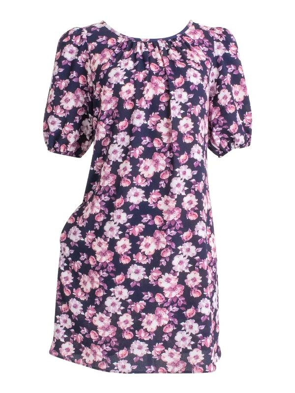 Relaxed Style Womens Floral Print Textured Sheath Dress