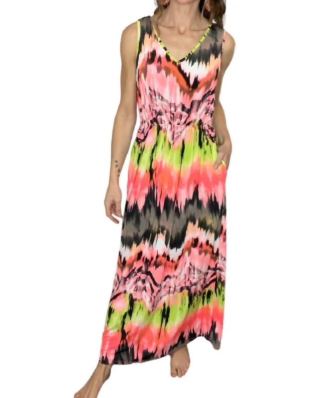 Everyday Fashion Tie Dye Tank Maxi Dress In Pink Multi