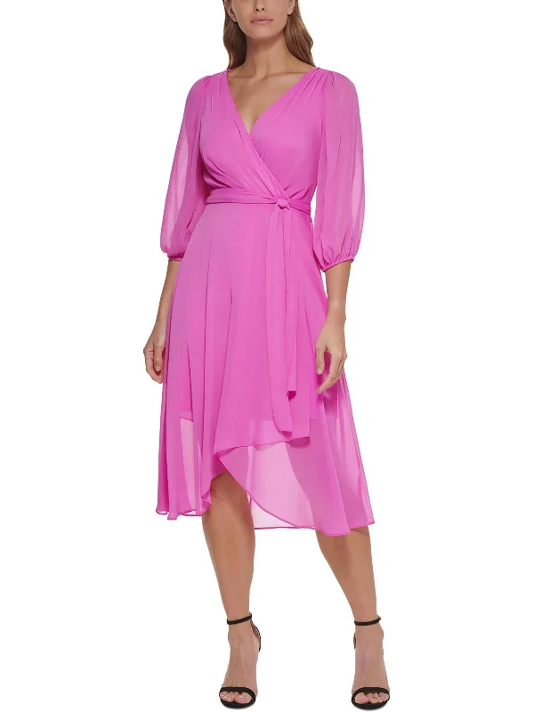 Women's Seasonal Fashion Trends Womens Chiffon Faux-Wrap Wear to Work Dress