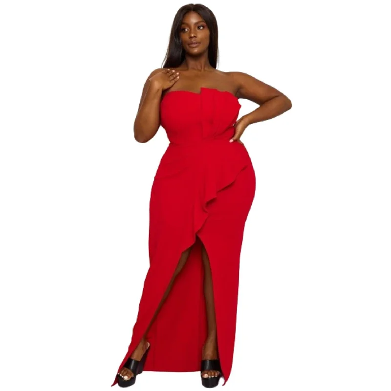 Fashionable Women's Clothes Pleated Detail Tube Top Plus Maxi Dress