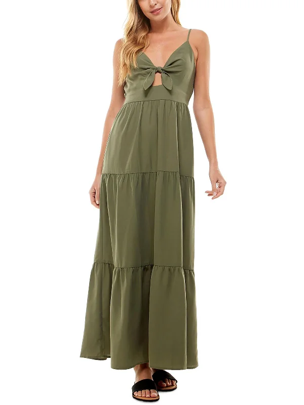 Women's Clothing for All Occasions Juniors Womens Tie-Front Tiered Maxi Dress