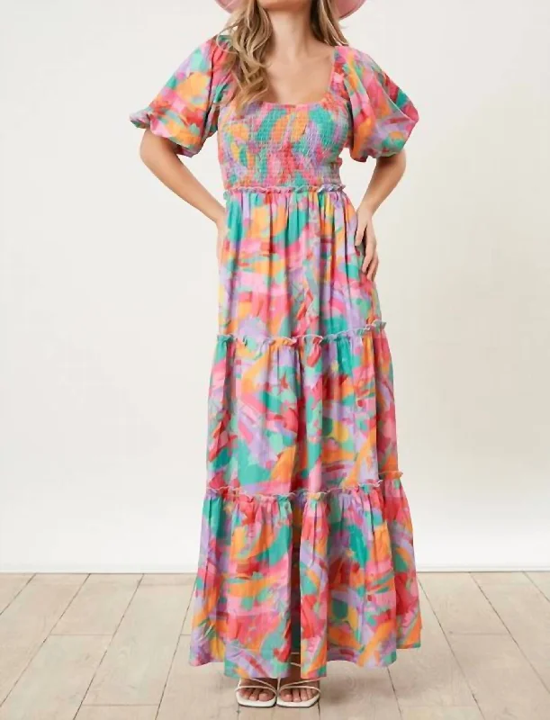 Women's Clothes For Outdoor Events New Bloom Maxi Dress In Pink Multi
