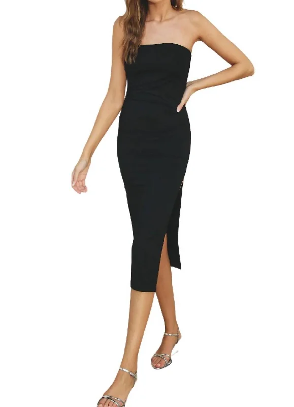 Premium Fabrics Bodycon High Slit Dress In Black