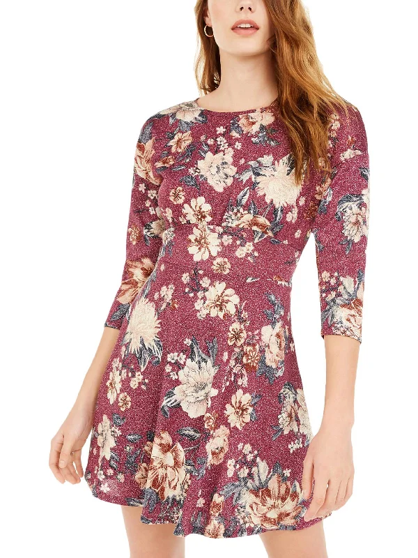 Women's Holiday Clothes Womens Floral Metallic Fit & Flare Dress