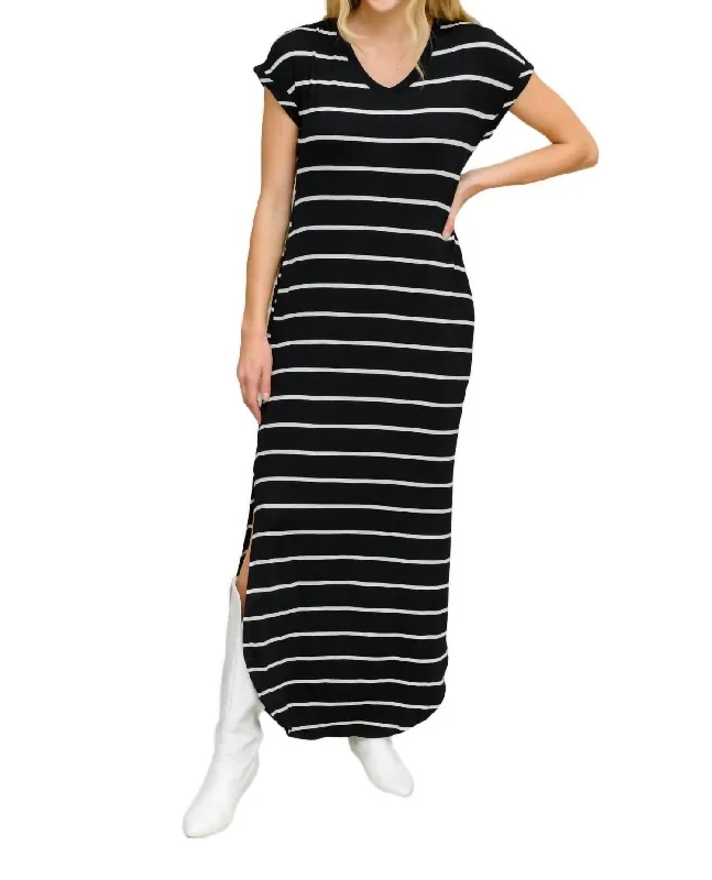 Chic Outfits Striped Maxi Dress In Black
