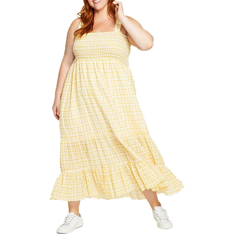 Women's Evening Wear Plus Womens Smocked Plaid Maxi Dress