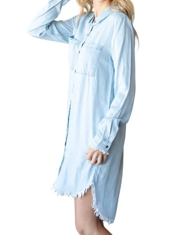 Clothes Of Woman Tencel Shirt Dress In Light Wash