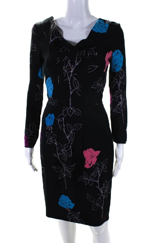 Trendy Fashion For Women Oscar de la Renta Women's Long Sleeve Cowl Neck Floral Sheath Dress Black Trendy Fashion For Women Oscar de la Renta Women's Long Sleeve Cowl Neck Floral Sheath Dress Black