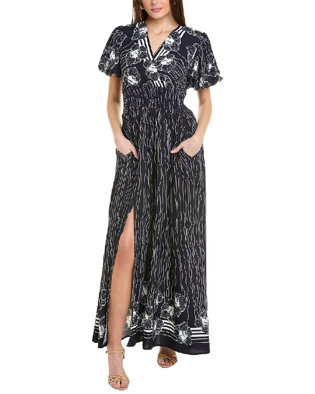 Hot Trends Gracia Lines & Flower Print V-Wrap Maxi Dress