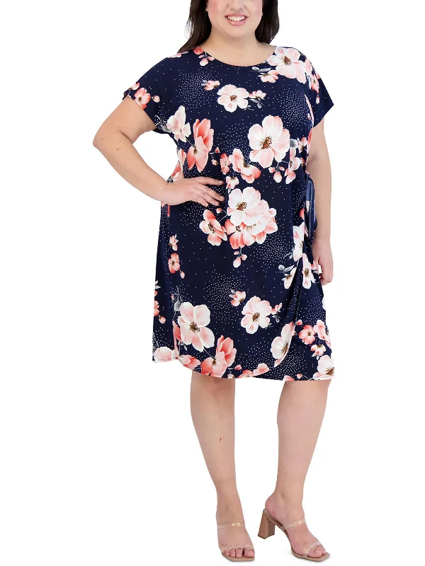 Relaxed Style Plus Womens Floral Print Knee-Length Sheath Dress