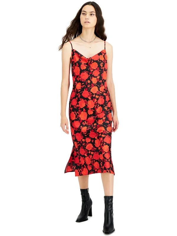 Women's Clothing Outfit Set Womens Floral Drapey Neckline Slip Dress