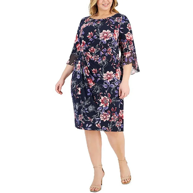 Women's Casual Wear Clothing Plus Womens Floral Print Gathered Sheath Dress