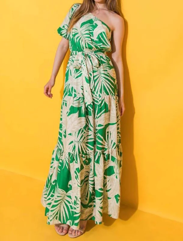 Bold Fashion Printed Woven Maxi Dress In Green