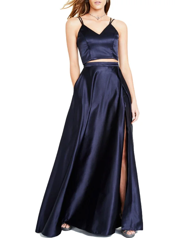 Women's Formal Event Clothing Juniors Womens 2PC Satin Two Piece Dress
