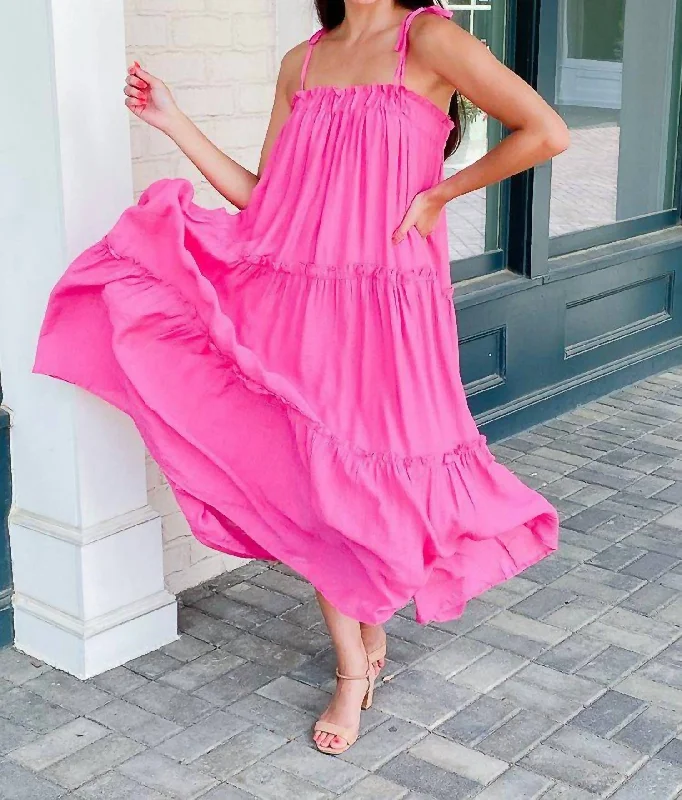 Women's Occasion Wear Clothing Ruffled Tier Maxi Dress In Pink