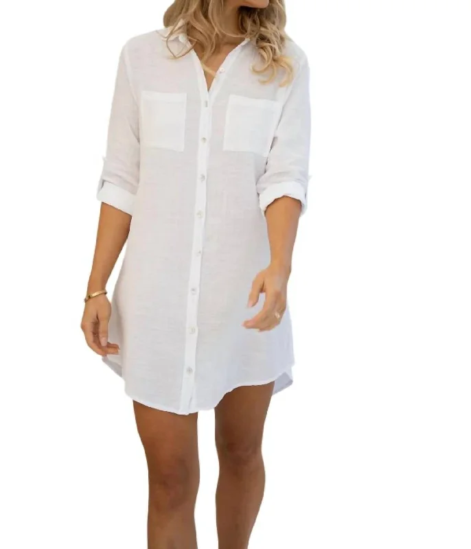 Women's Clothes For Work Events Oversized Shirt Dress In White