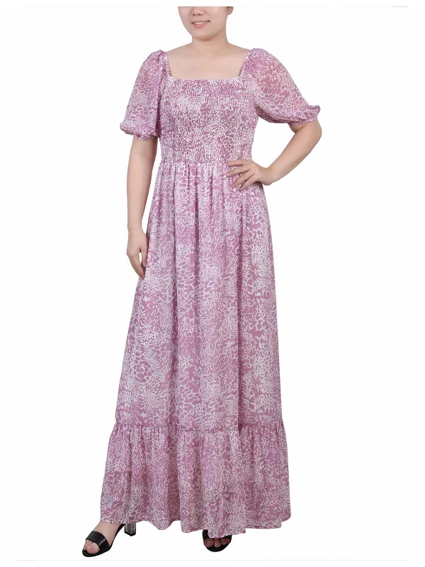 Women's Athletic Outfit Petites Womens Printed Chiffon Maxi Dress