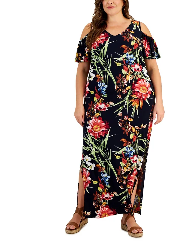 Classic Clothes For Women Plus Womens Floral Print Polyester Maxi Dress