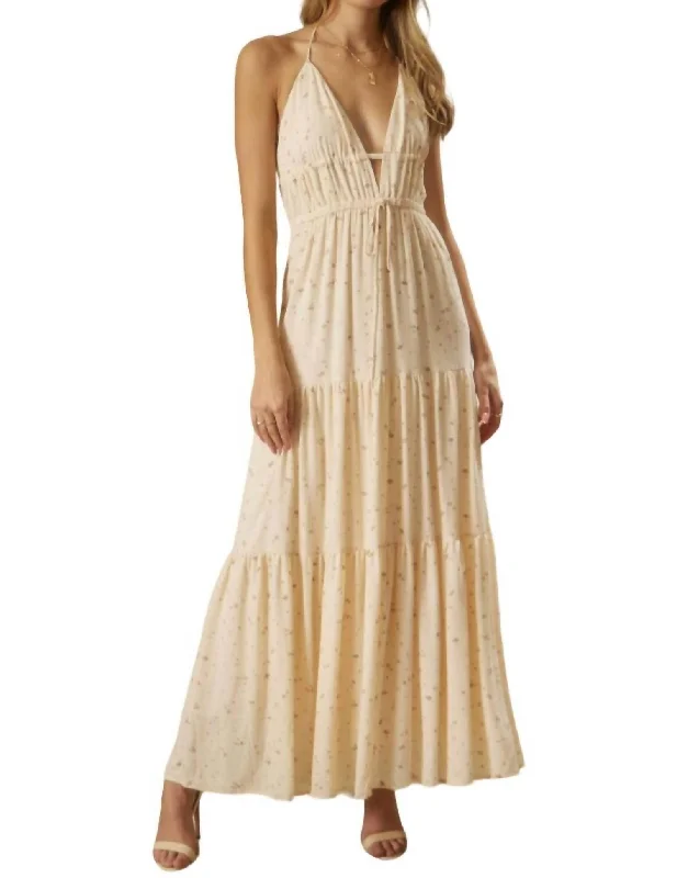 Trendy Women's Apparel for All Seasons Ditsy Floral Halter Maxi Dress In Ivory
