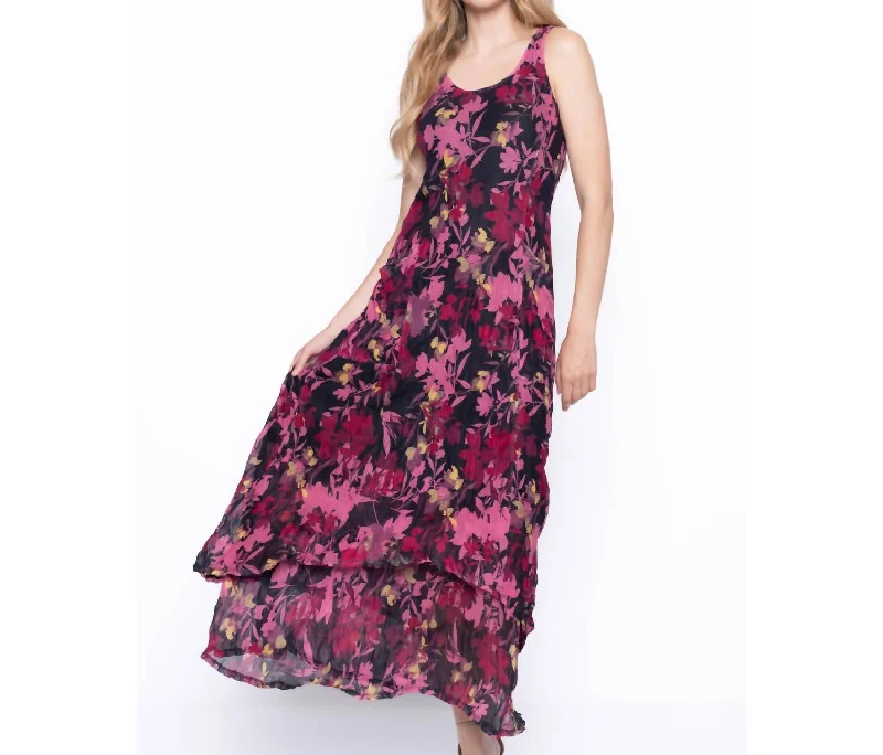 Women Fashion Floral Maxi Dress In Cerise Multi