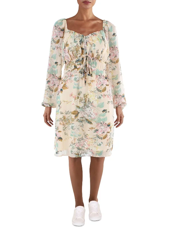 Classic Clothes For Women Juniors Womens Chiffon Floral Fit & Flare Dress
