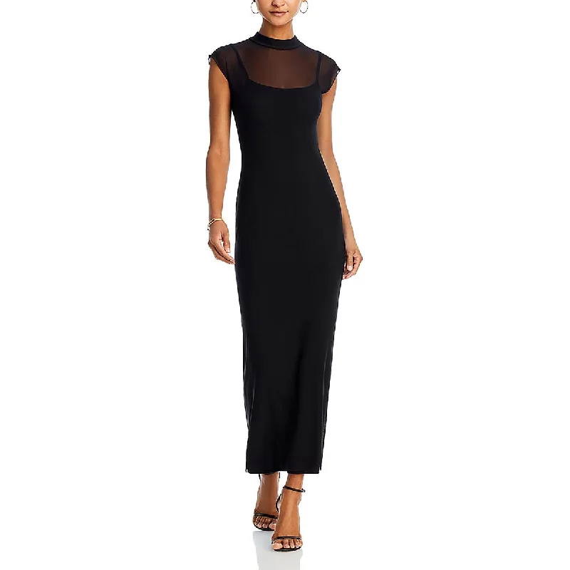 Weekend Sale Womens Mock Neck Sheer Maxi Dress