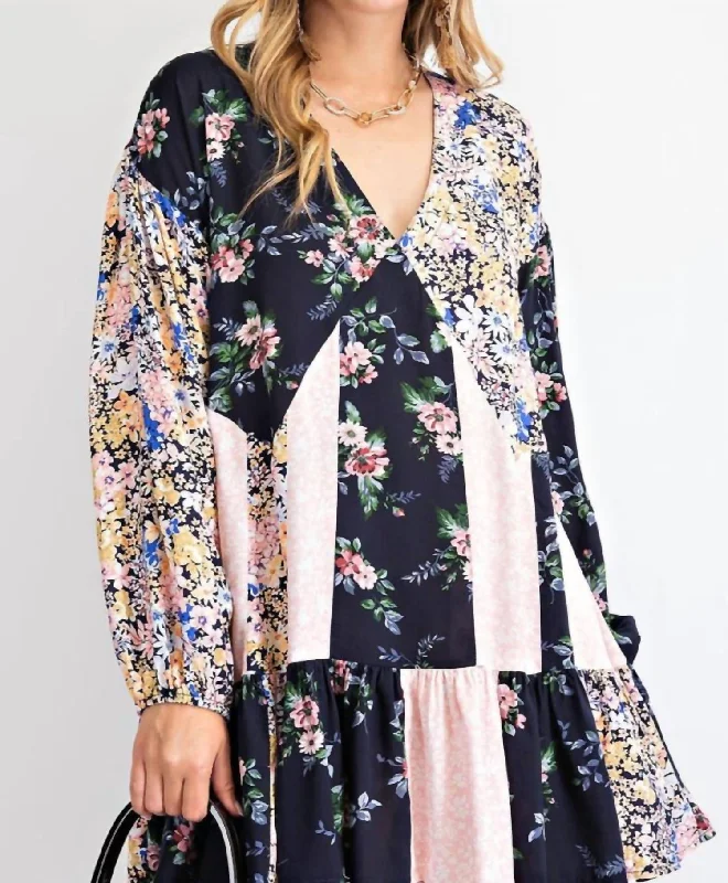 Women's Holiday Clothing Floral Printed Tunic Dress In Multicolor