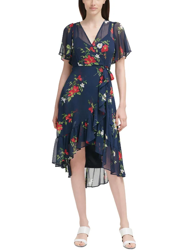 Fashionable Women's Outfit Womens Floral Print Ruffled Sheath Dress