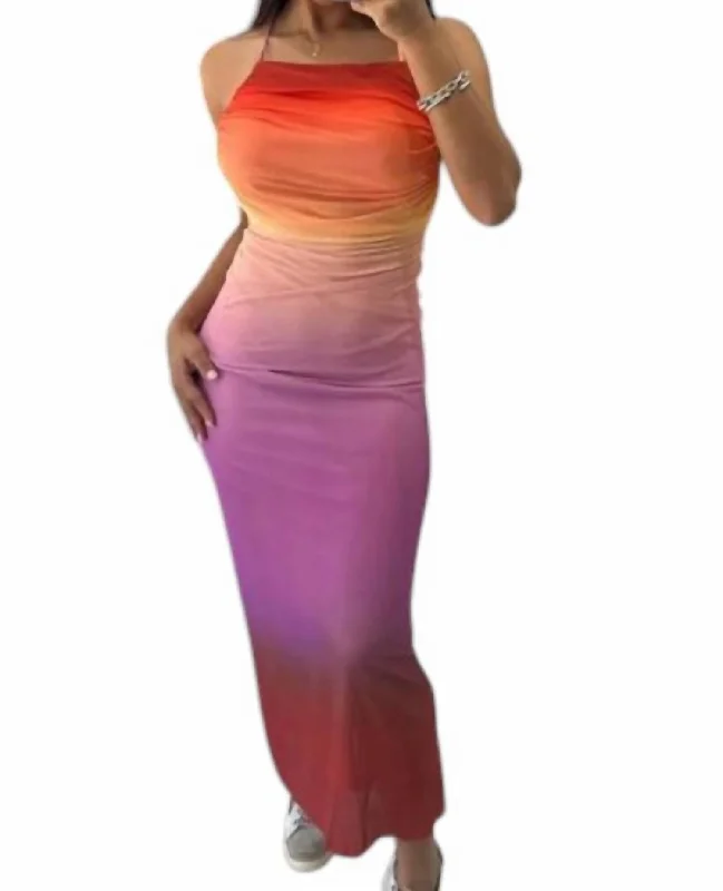 Versatile Women's Fashion Scooped Back High Neck Maxi Dress In Sherbert