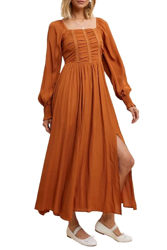 Casual Fashion for Women Ruched Maxi Dress In Rust