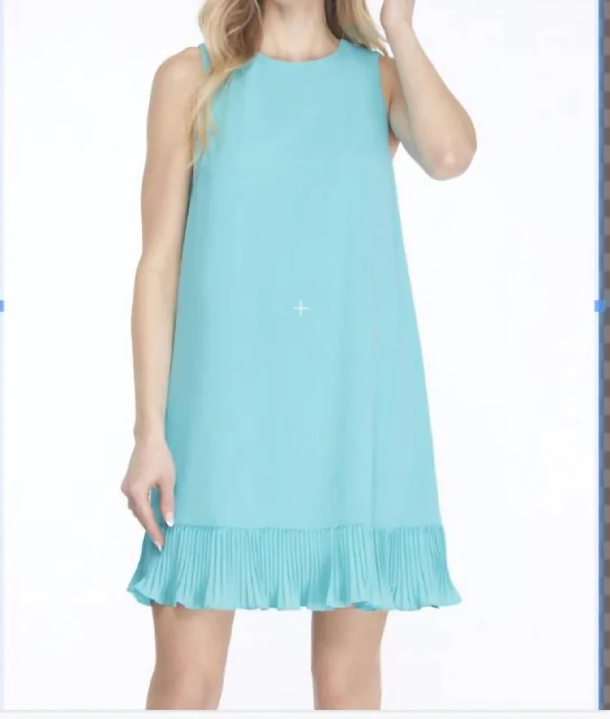 Flash Sales Today Sleeveless Woven Dress With Pleated Hem In Aqua