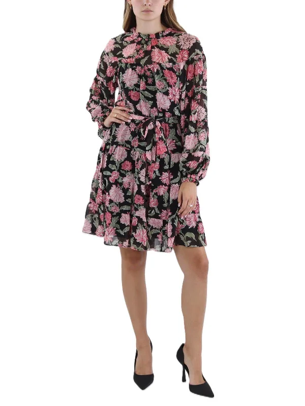 Classic Women's Clothing Styles Womens Floral Print Ruffled Fit & Flare Dress