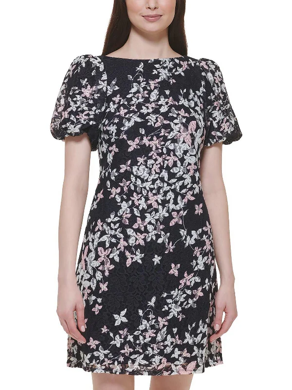 Women's Outerwear Clothing Womens Floral Puff Sleeve Sheath Dress