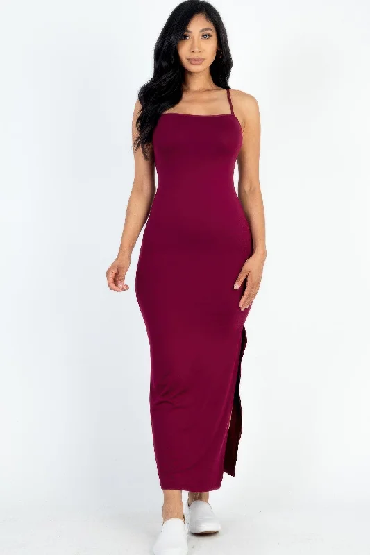 Women's Travel Outfit Set FASHNZFAB Women's Crisscross Back Split Thigh Maxi Dress