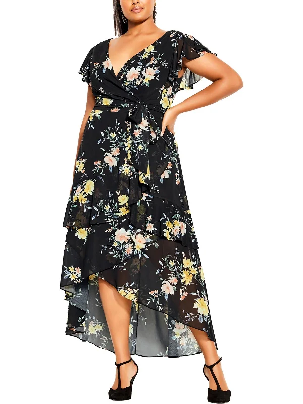 Minimalist Women's Fashion Clothing Womens Floral Print Asymmetrical Maxi Dress