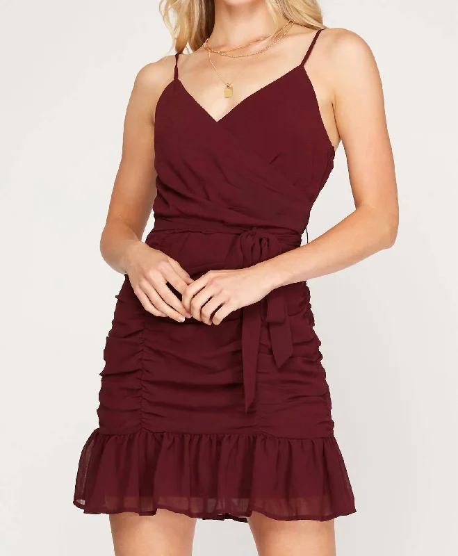 Women's Activewear Outfit Rose Sleeveless Rouched Dress In Burgundy