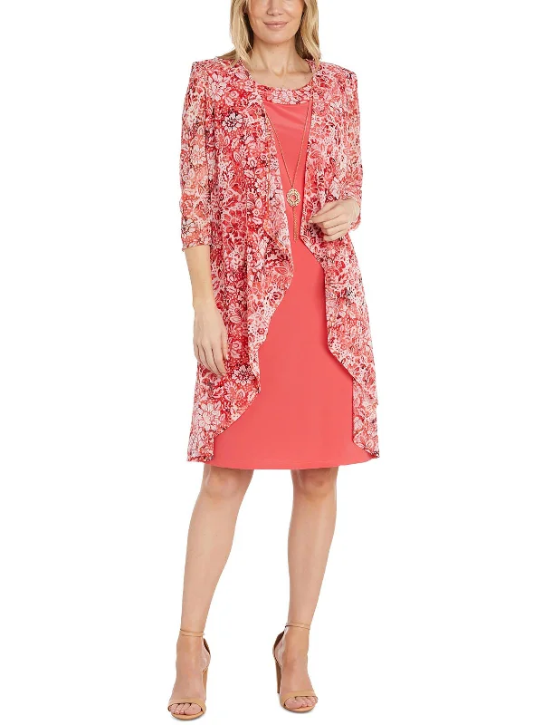 City Fashion Womens Floral Print Knee-Length Two Piece Dress