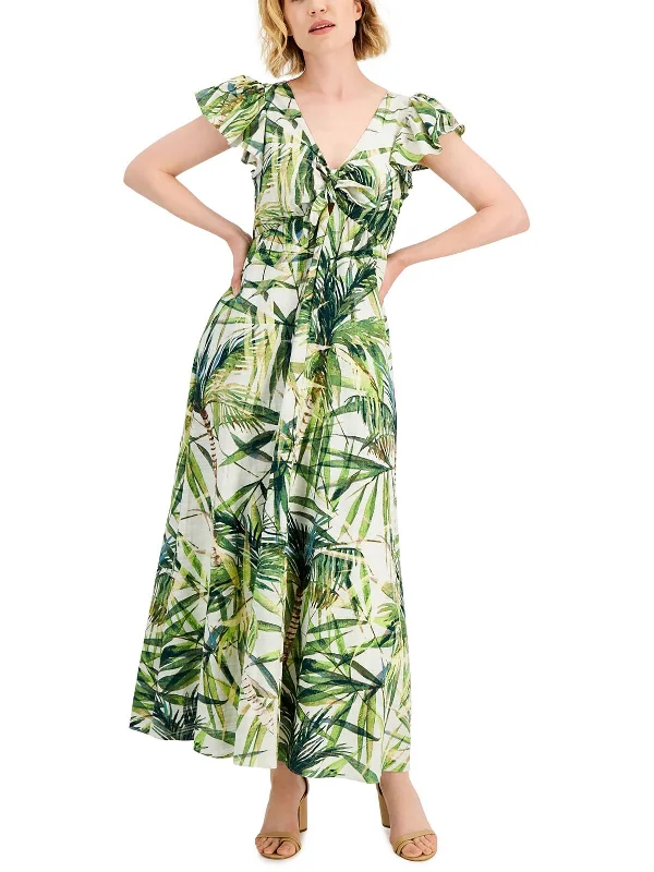 Women Fashion Petites Womens Knot Front Shadow Stripe Maxi Dress
