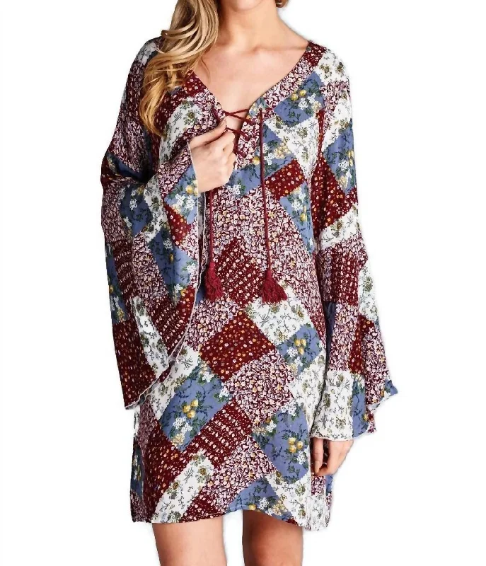 Trendy Women's Apparel for All Seasons Floral Patchwork Print Dress In Red