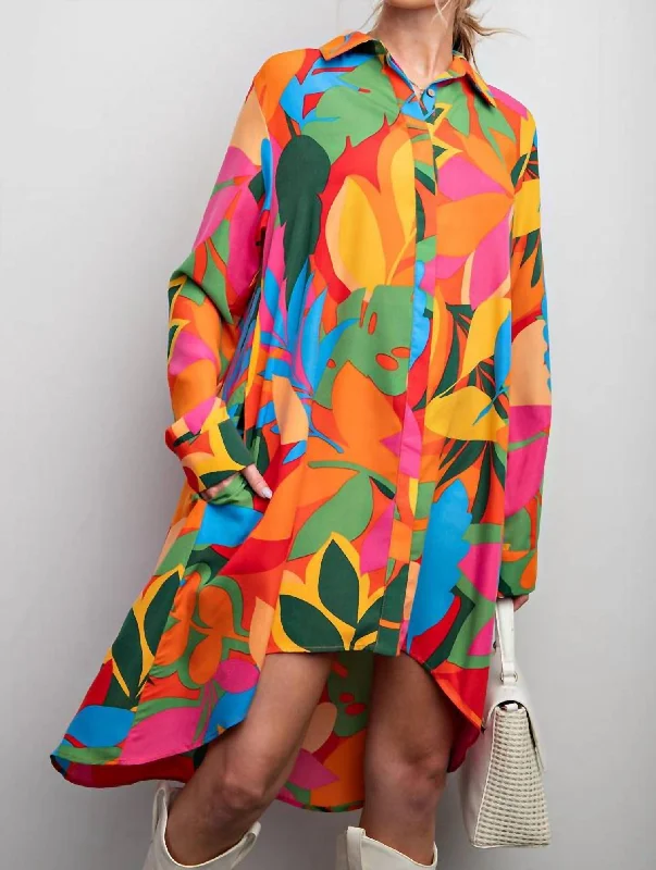 Affordable Luxury Women's Garments Print Shirt Dress In Orange Green
