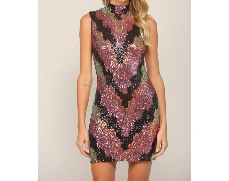 Shop Ladies Clothes Mock Neck Sleeveless Sequin Dress In Multi Color