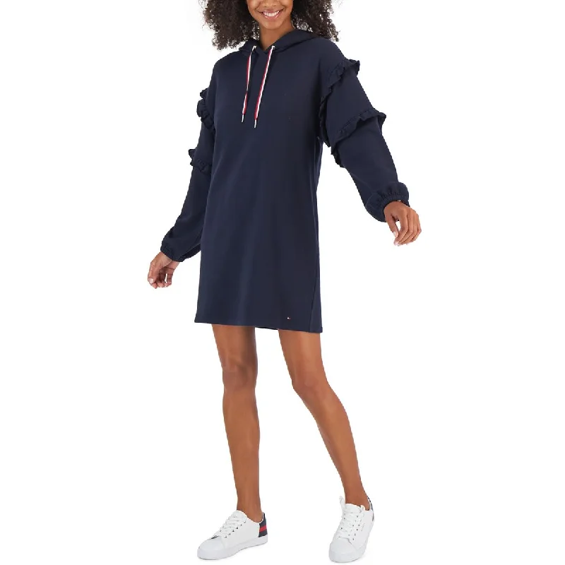 High End Women's Wear Womens Hooded Ruffled Sweatshirt Dress
