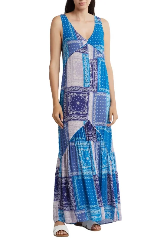 Women's Cozy Clothes V-Neck Tank Maxi Dress In Paisley Patchwork