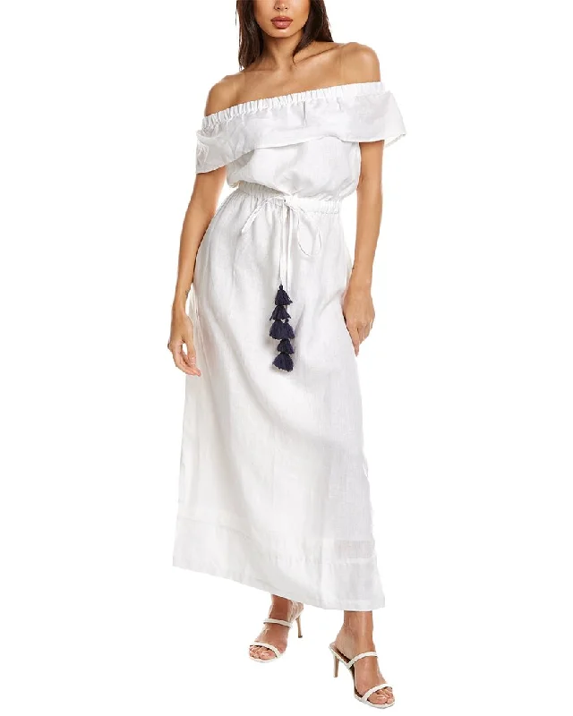 Workwear Fashion for Women Pomegranate Off-The-Shoulder Linen Maxi Dress