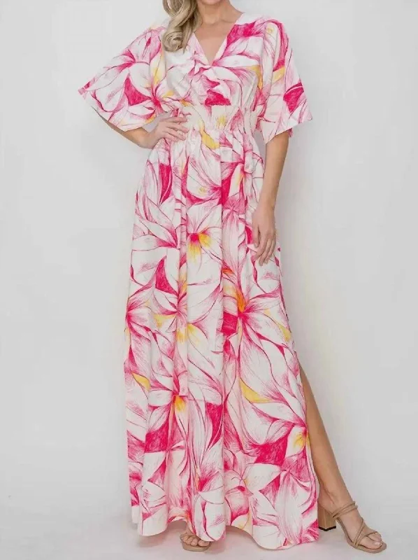 Fashion Sale Floral Short Sleeve Maxi Dress In Fuchsia